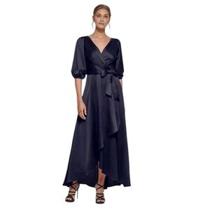 DKNY Donna Karan 3/4 Balloon‎ Sleeve Surplice V-Neck Faux Wrap Gown Navy Size 12